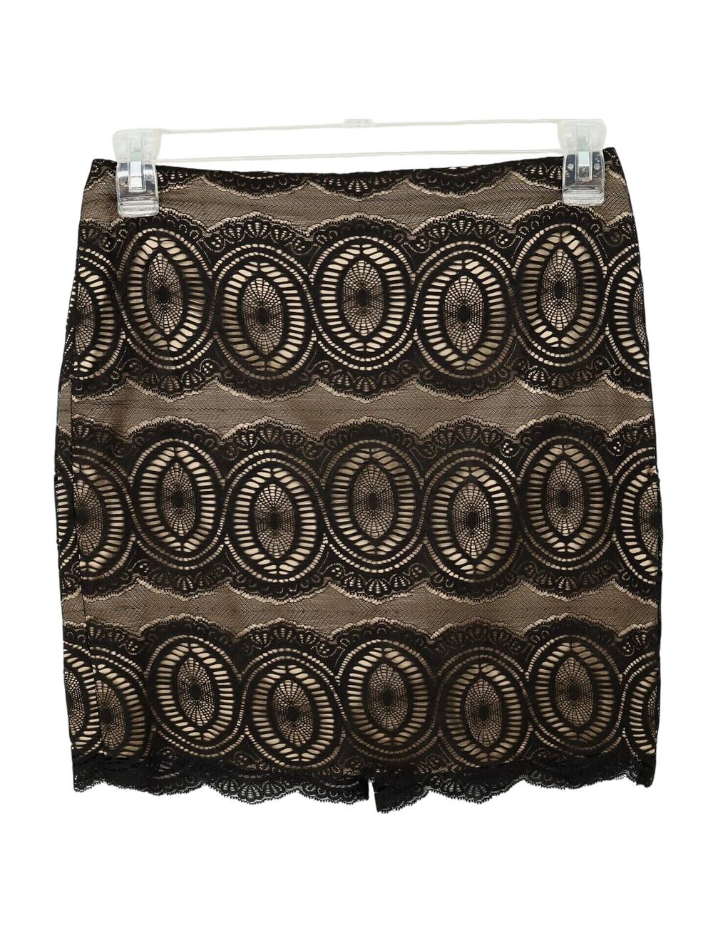 Cache Skirt Womens 6 Black Lace Beige Lining Pencil Short Back Zip Party Formal